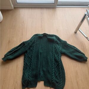 Altar'd State Forest Green Cable Knit Open Cardigan